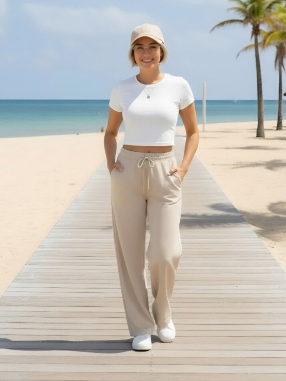Athleta Beige Wide-Leg Drawstring Lounge Pants Size 6.